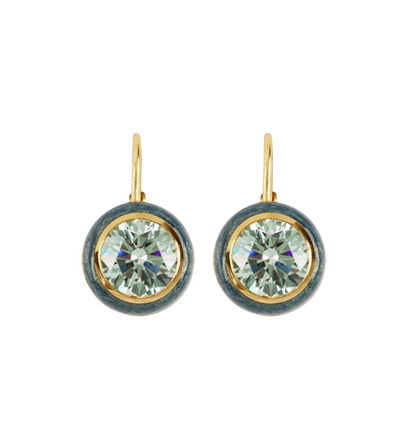 Green Shimmer Enamel Bezel Drop Earrings