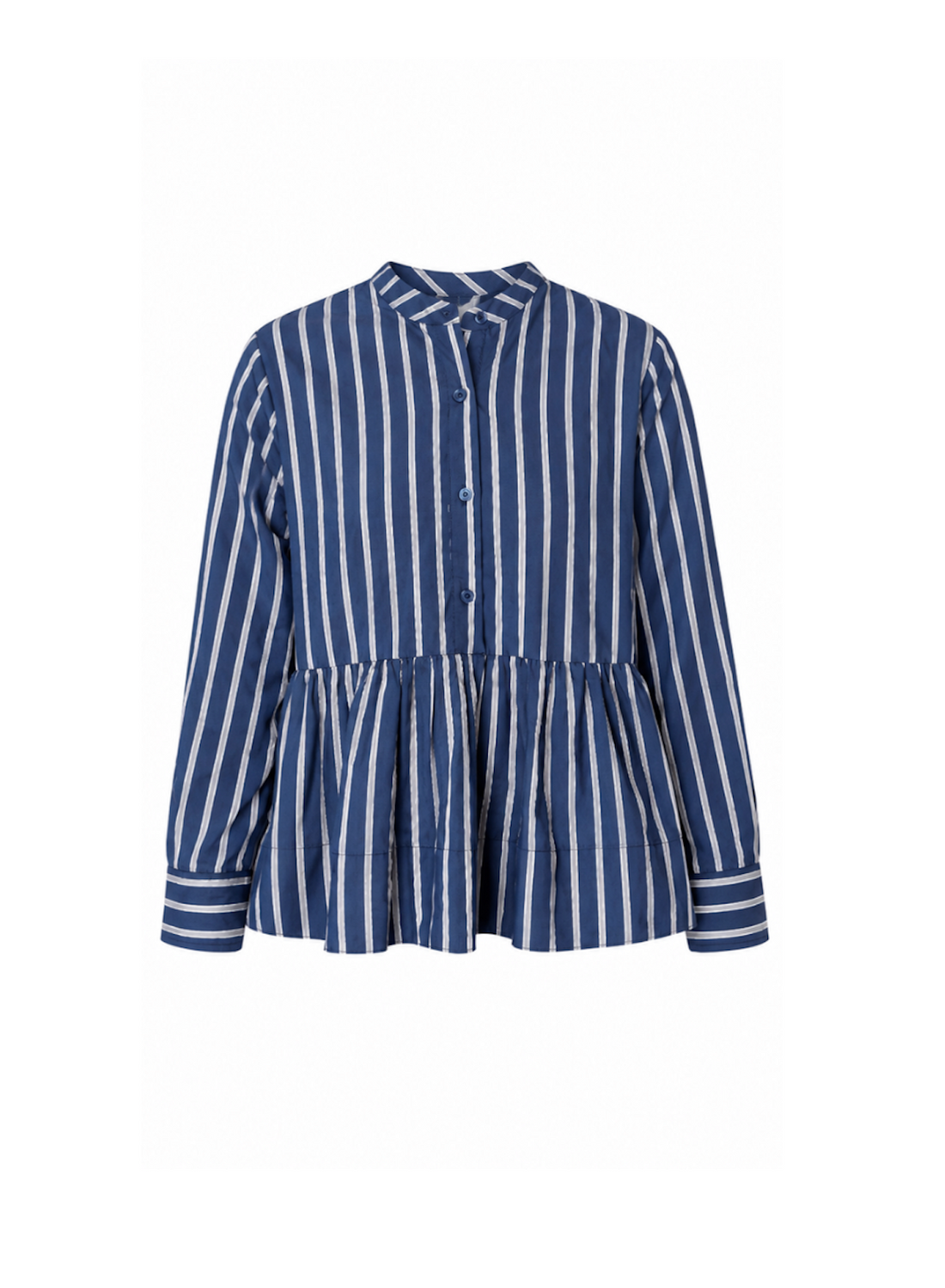 Flounced Hem Shirt in Navy Stripes