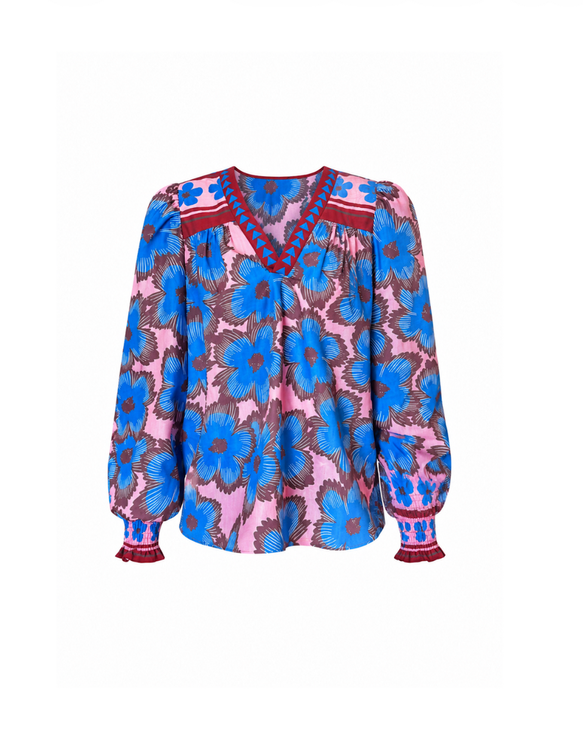 V-Neck Blouse in Blue Zinnia