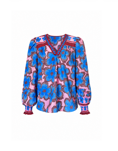 V-Neck Blouse in Blue Zinnia