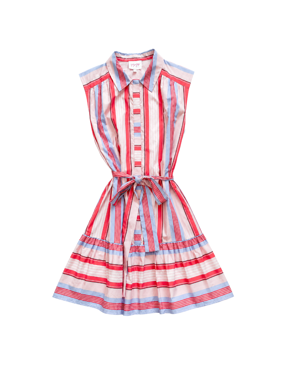 Sleeveless Shirt Dress in Red Stripe