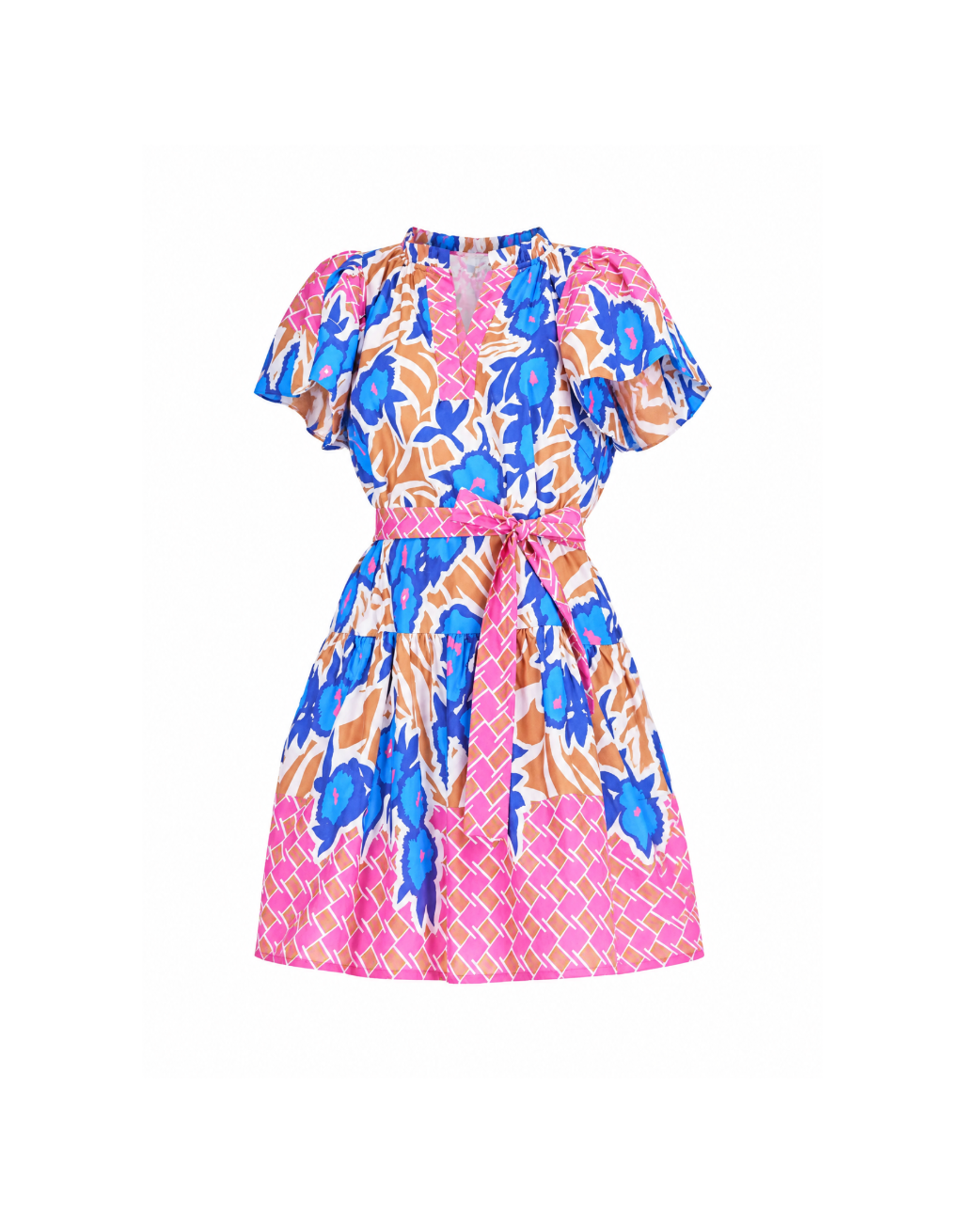 Stitch Trim Flutter Sleeve Dress in Savannah Bloom