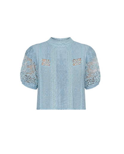 Sheila Top in Blue Bird Dobby