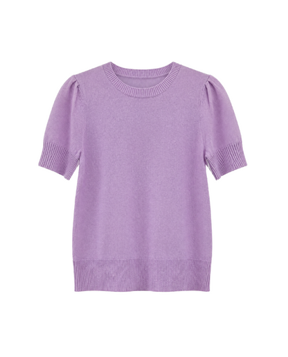Short Puff Sleeve Polo Sweater in Lilac