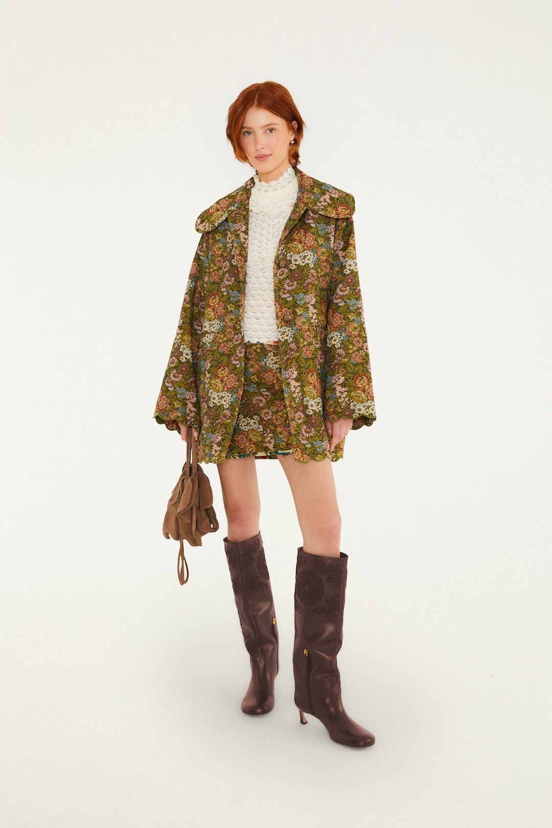JACQUARD ARABESQUE CREAM MATELASSE MINI SKIRT