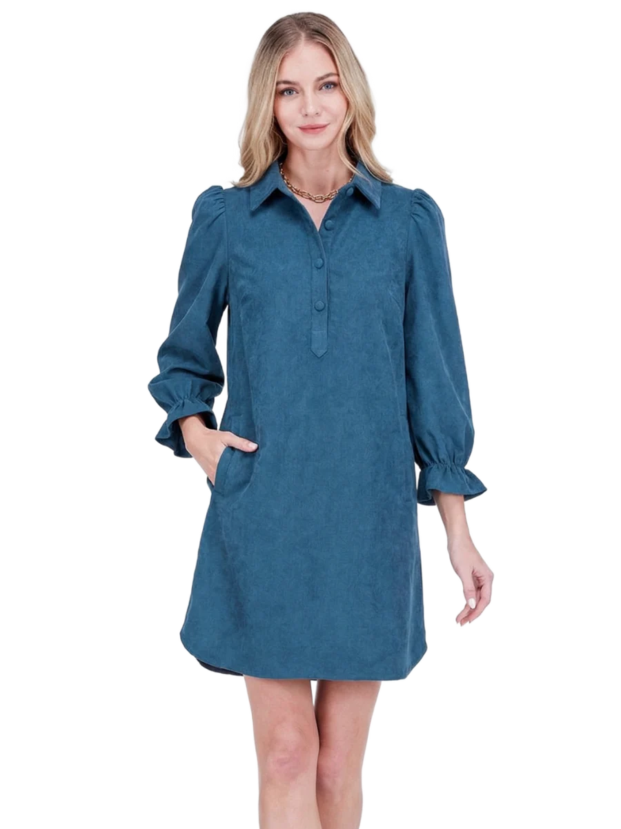 Placket Collar Dress in Peacock
