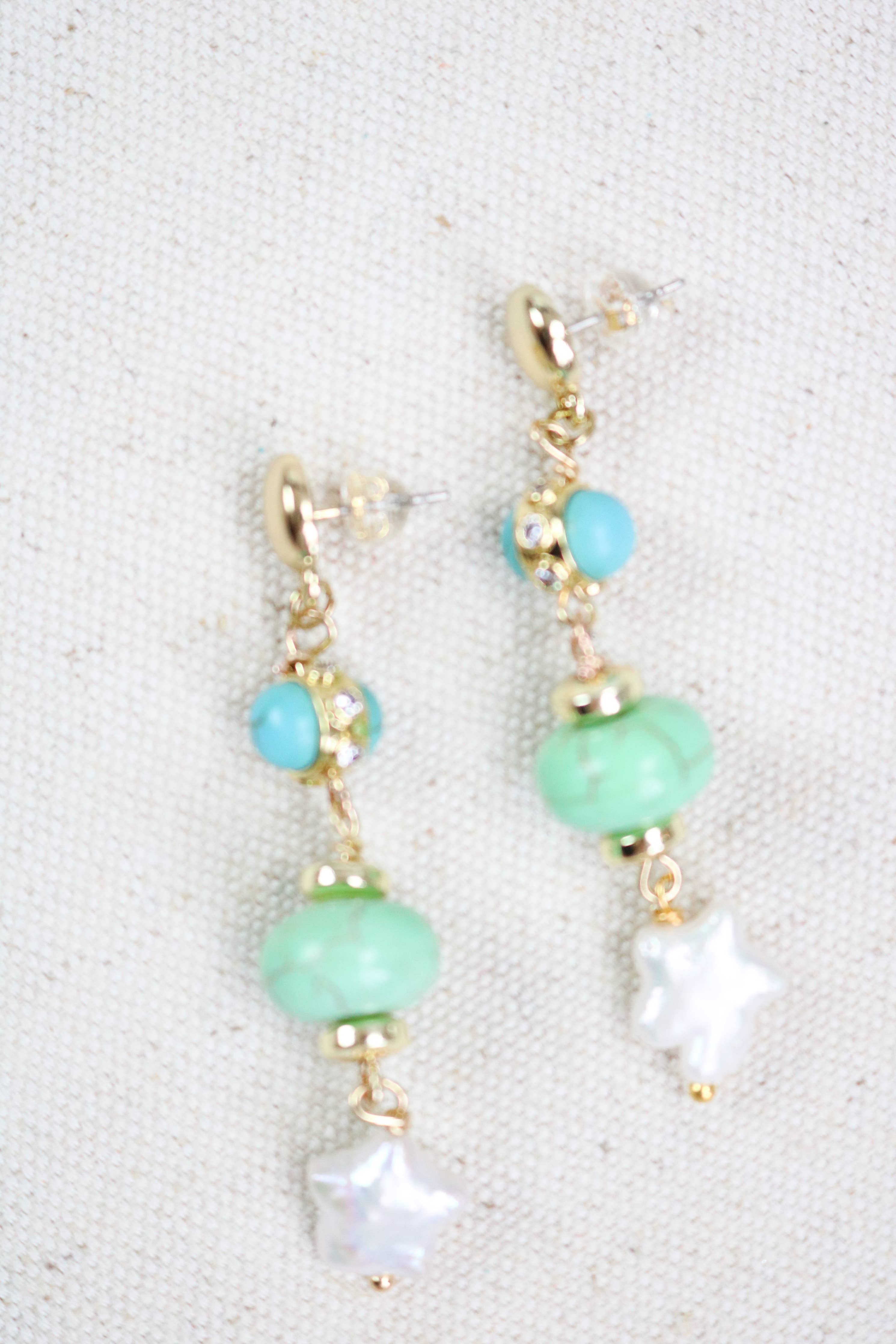 Turquoise + Chalcedony Star Drop Earrings