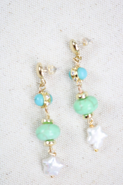 Turquoise + Chalcedony Star Drop Earrings