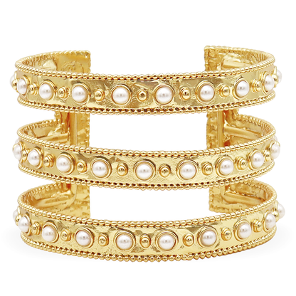 Dots &amp; Pearls Cuff Bracelet - 24K Gold Plated