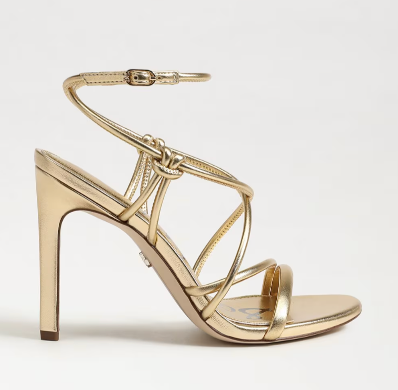 Isadora Heel Sandal in Amber Gold Faux Leather