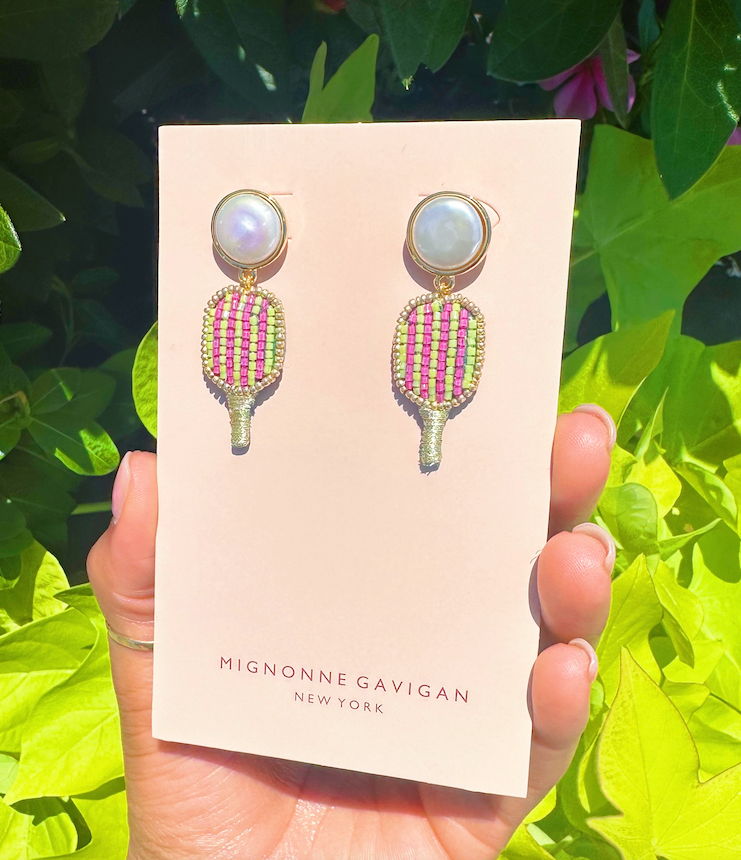 Pickleball Drop Earrings Pink Multi