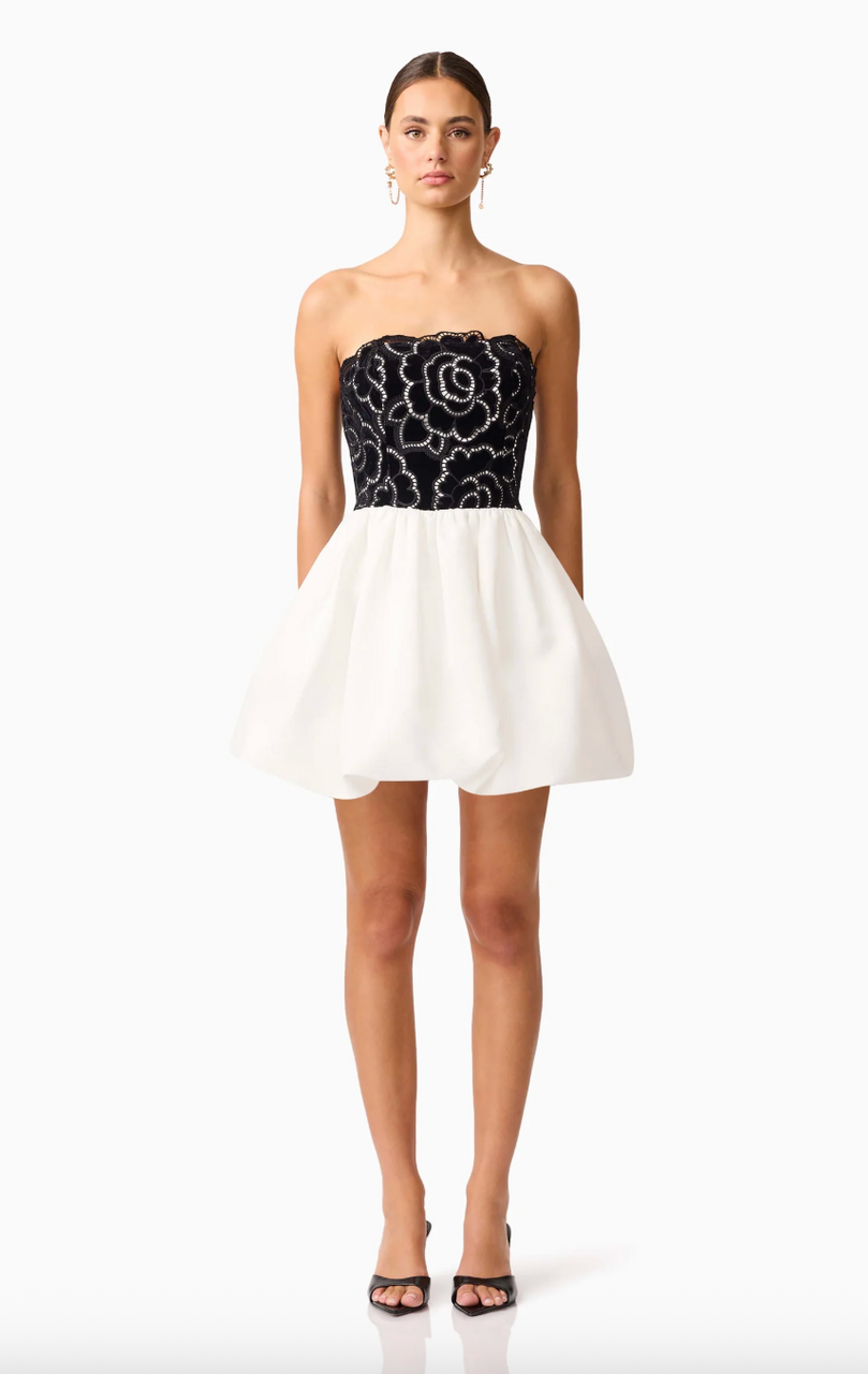 Eris Strapless Mini Dress in Black and White