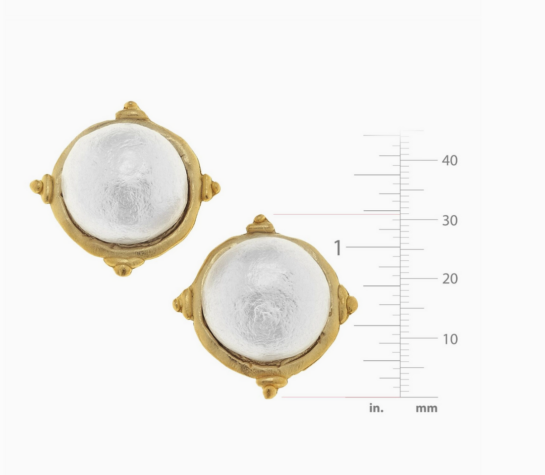 Gold and White Cabochon Earrings