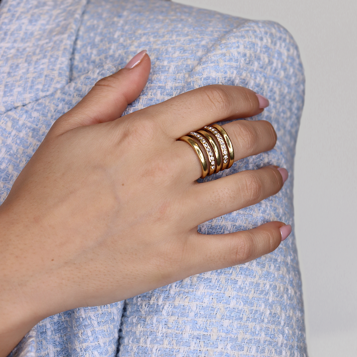 Embellished Multi Strand Ring - 24K Gold Plated