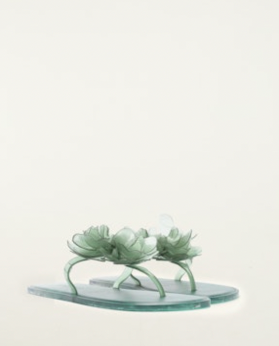 Flower Jelly Flat Sandal in Military and Sage Green