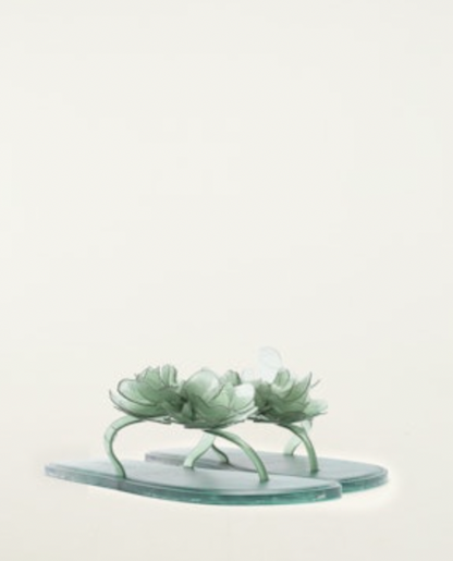 Flower Jelly Flat Sandal in Military and Sage Green