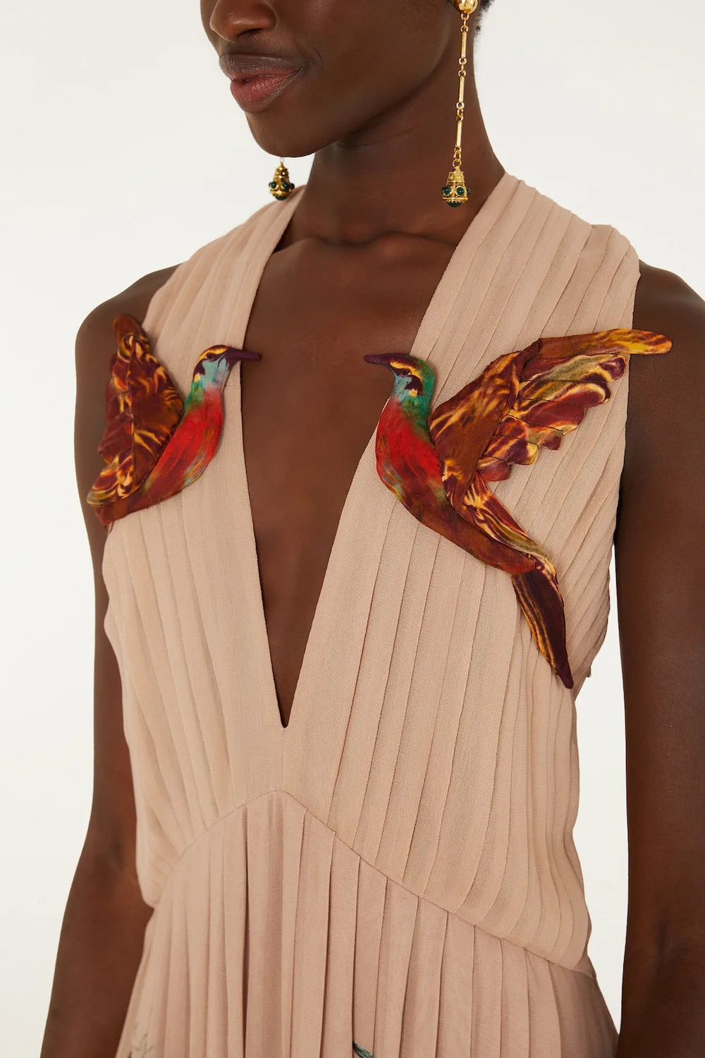 Bird Poetry Pink Hummingbird Sleeveless Maxi Dress