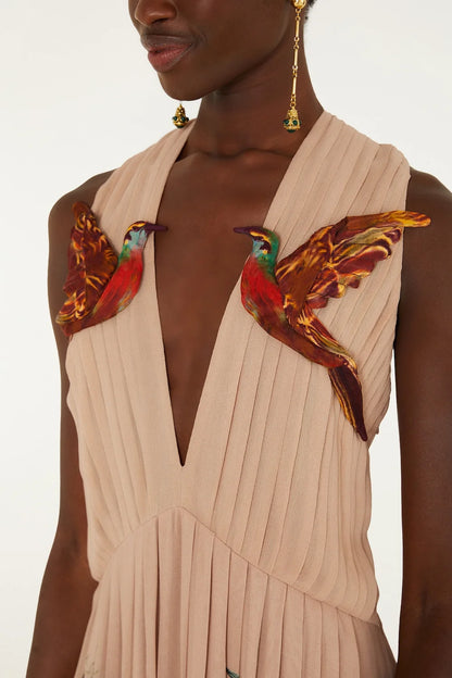 Bird Poetry Pink Hummingbird Sleeveless Maxi Dress