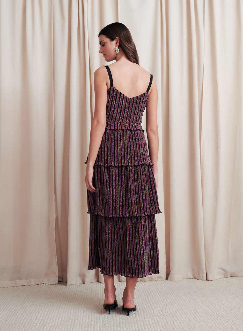 Darina Rainbow Metallic Pleat Midi Dress