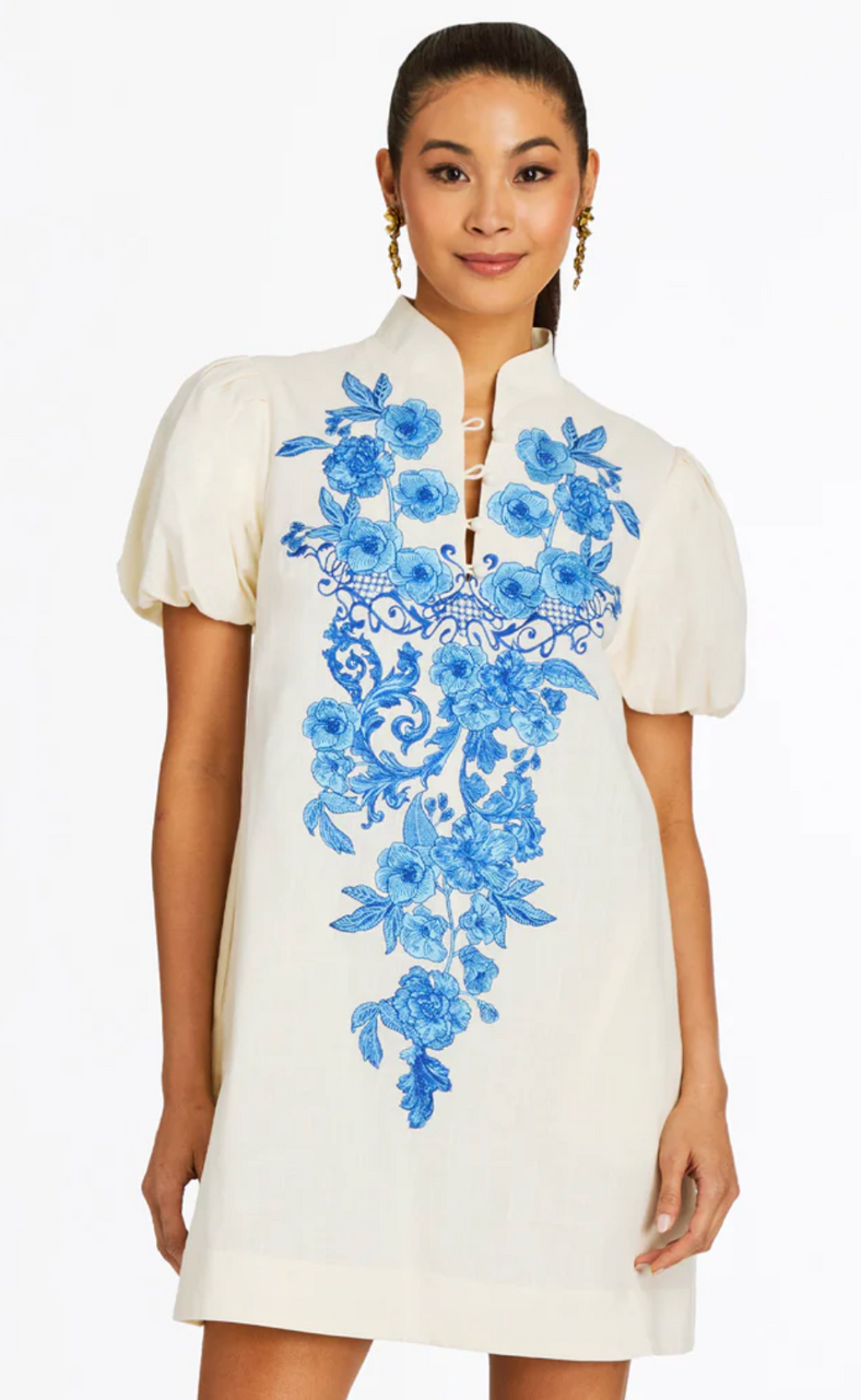Elliana Mini Dress in Ivory Royal Blue