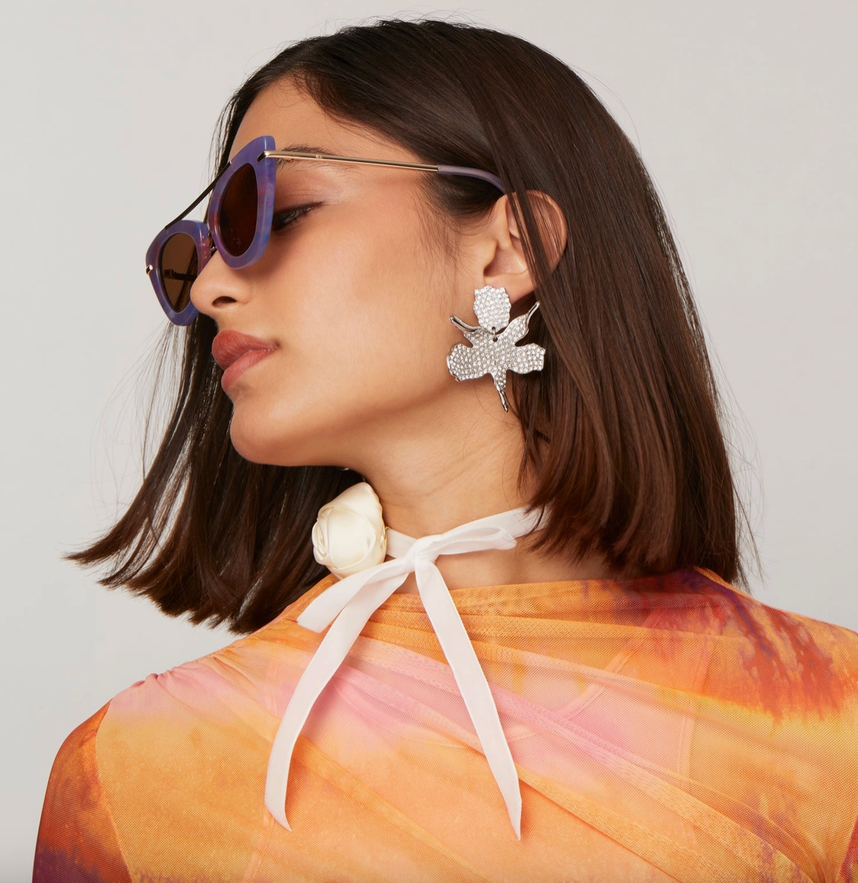 Crystal Small Paper Lily Earrings