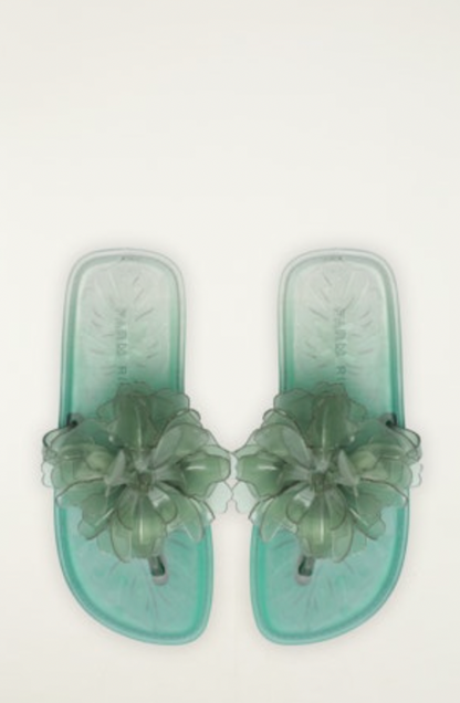 Flower Jelly Flat Sandal in Military and Sage Green