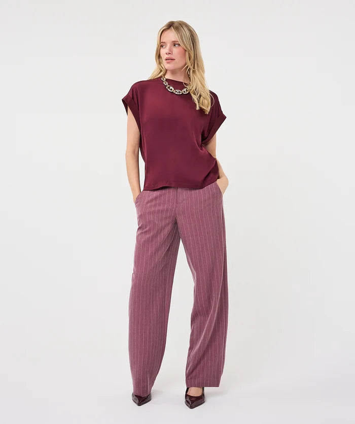 Roll Up Sleeve Shirt in Merlot Satin