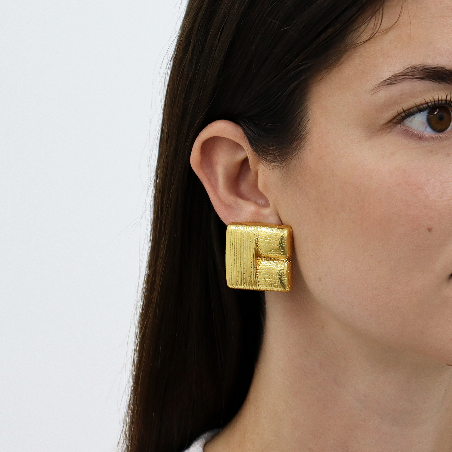 Brushed Texture Square Clip-On Earrings - 24K Gold Plated