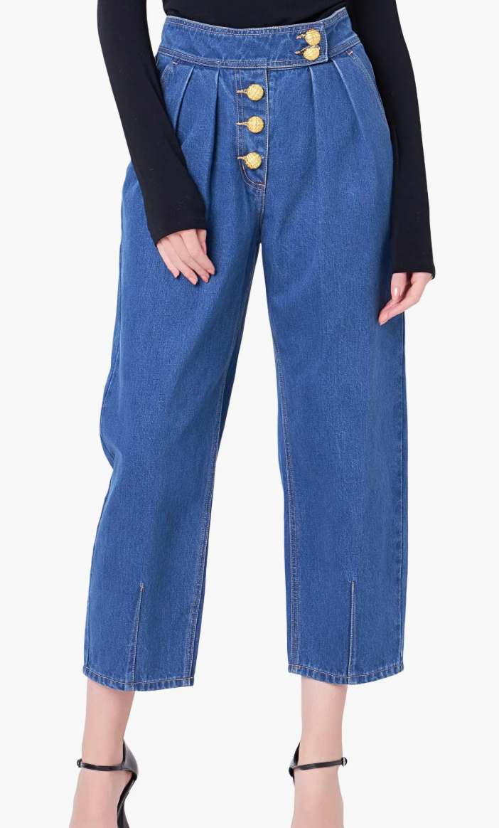 Cropped Denim Trousers in Dark Denim