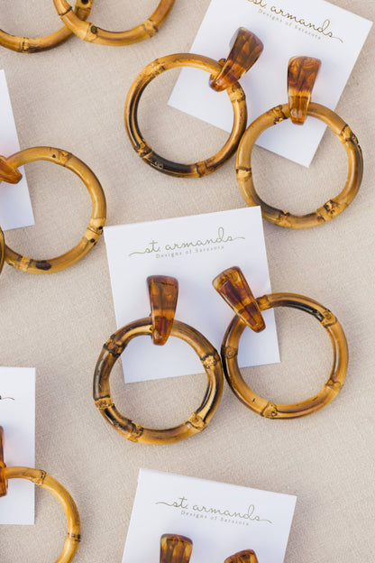 Dark Brown Bamboo Statement Drop Earrings