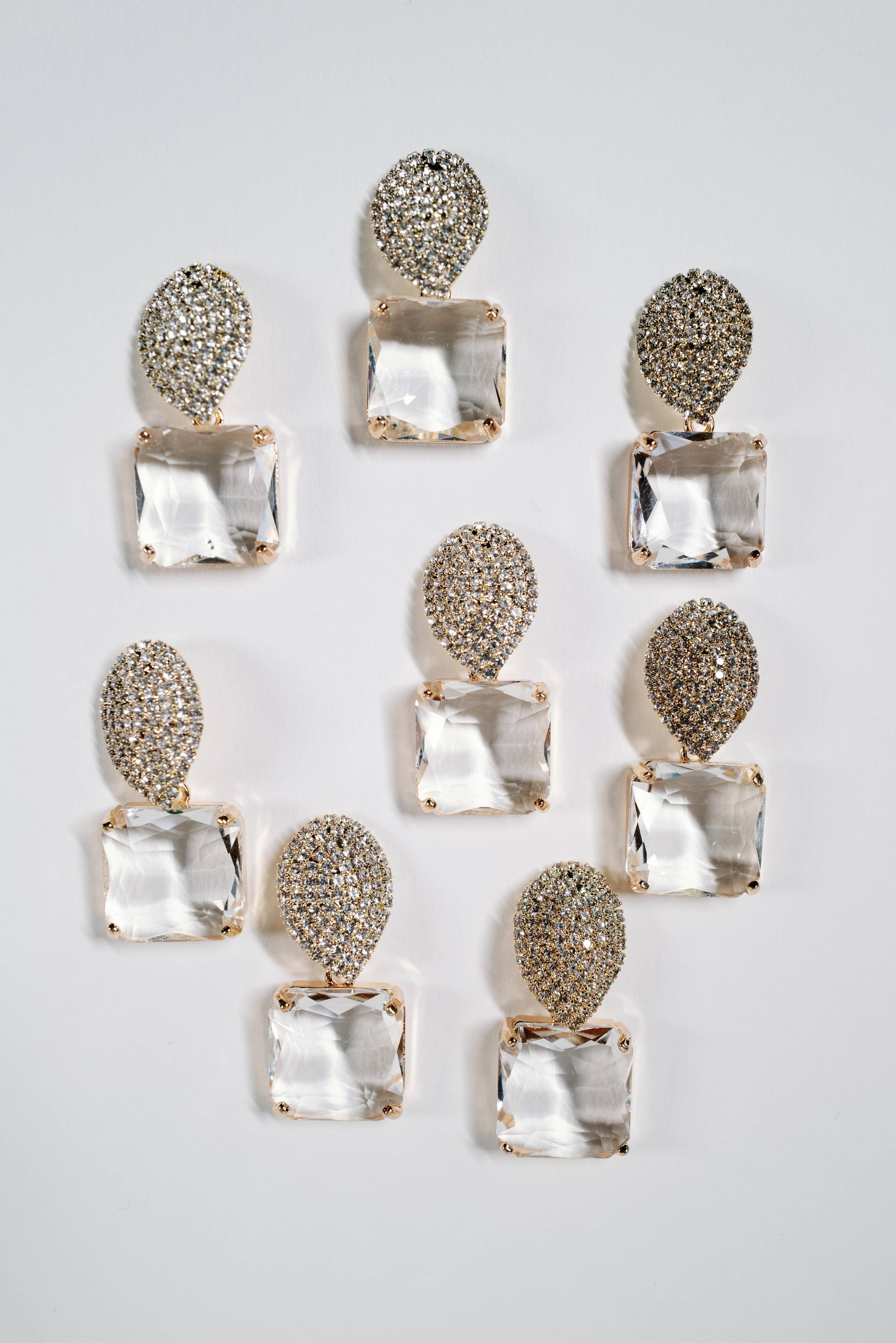Clear Crystal Retro Pave Crystal Gum Drop Statement Earrings