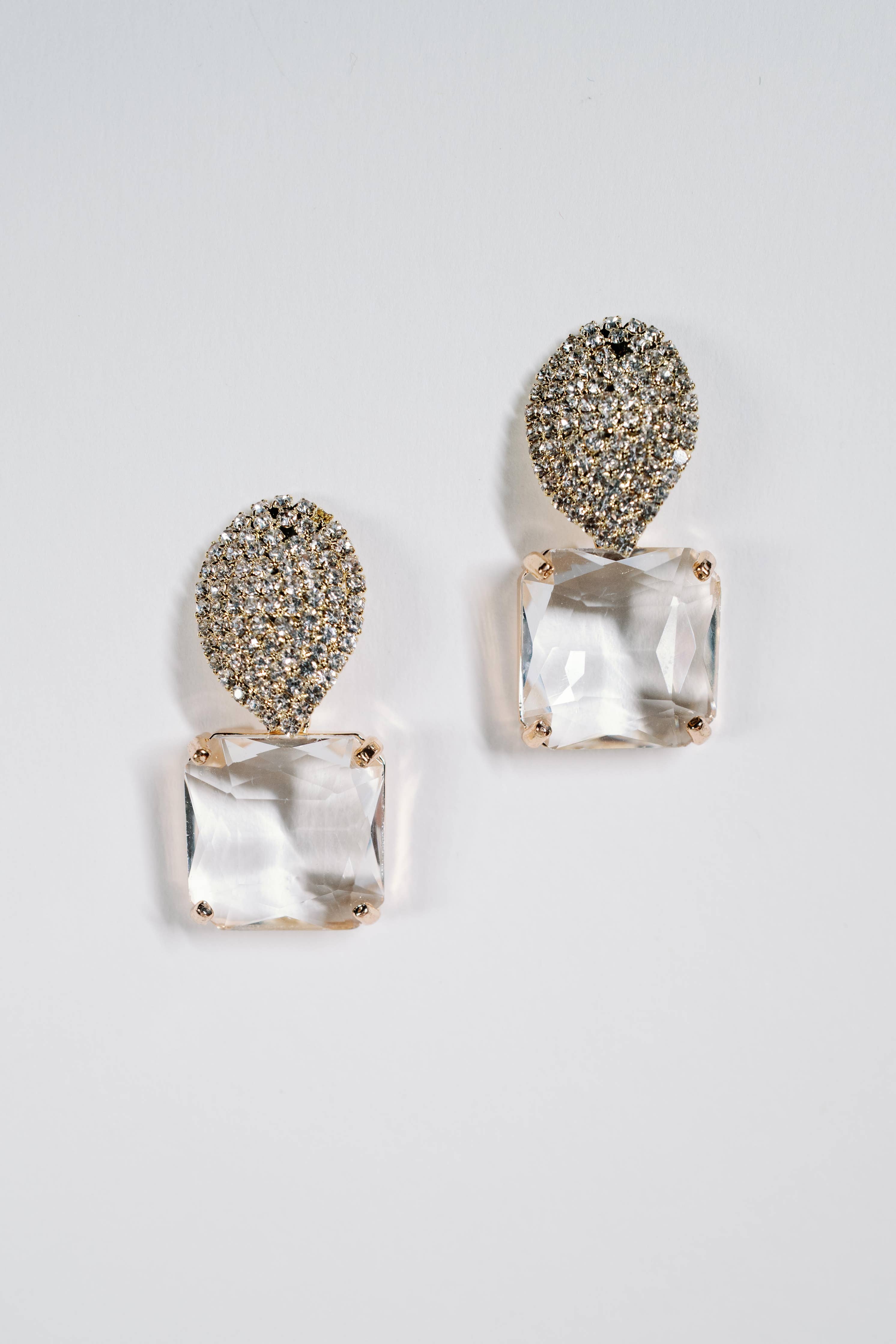 Clear Crystal Retro Pave Crystal Gum Drop Statement Earrings