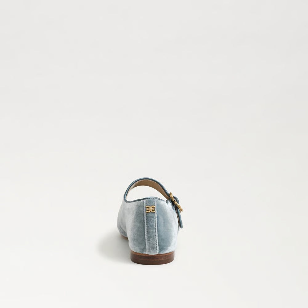 Michaela Mary Jane Flat in Azure Blue Velvet