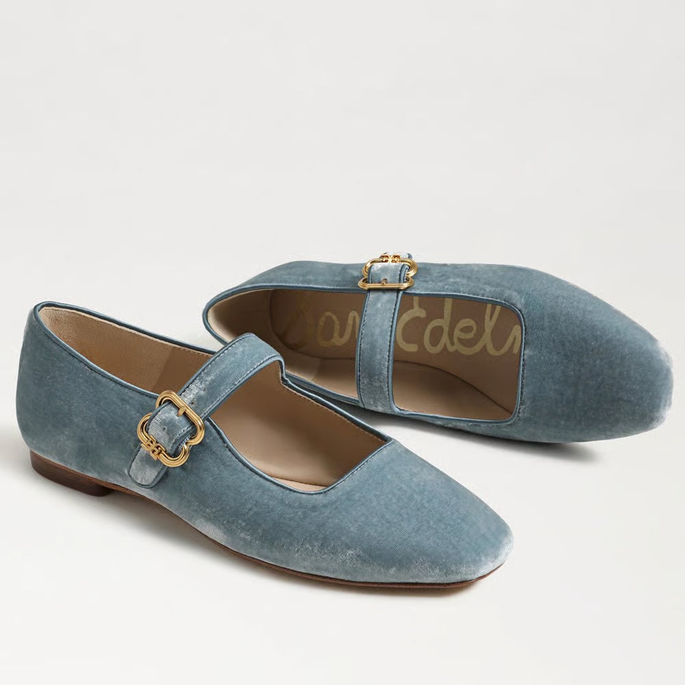 Michaela Mary Jane Flat in Azure Blue Velvet