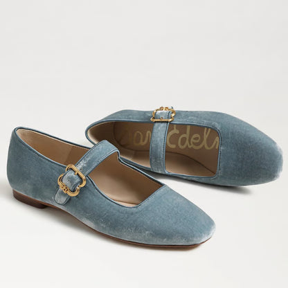 Michaela Mary Jane Flat in Azure Blue Velvet