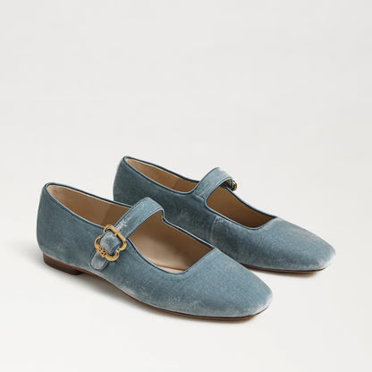 Michaela Mary Jane Flat in Azure Blue Velvet
