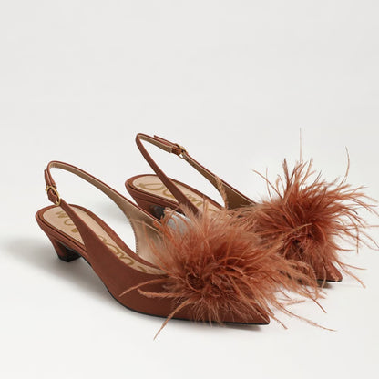 Finch Feather Slingback Pump in Bright Bourbon Ribbed Satin