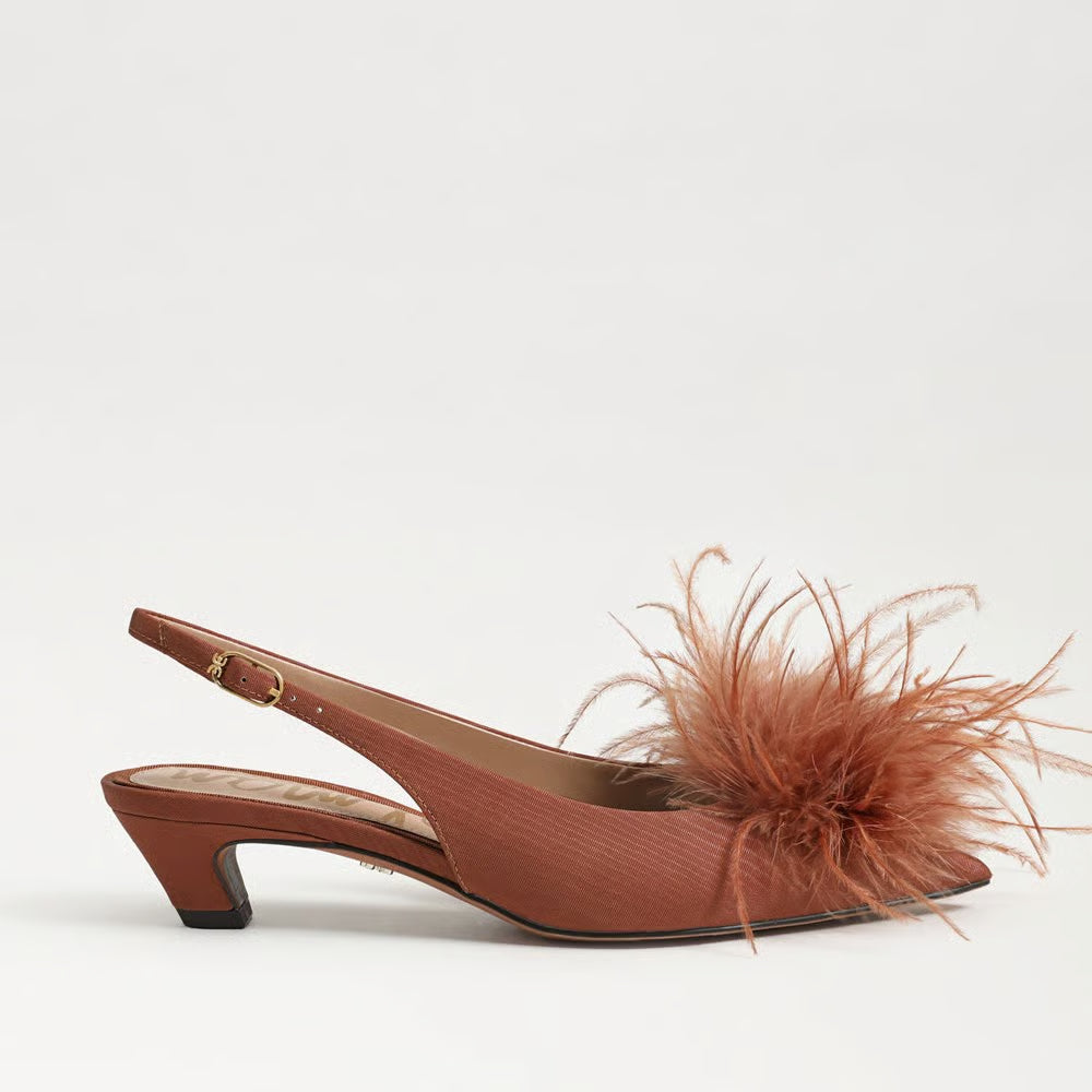 Finch Feather Slingback Pump in Bright Bourbon Ribbed Satin