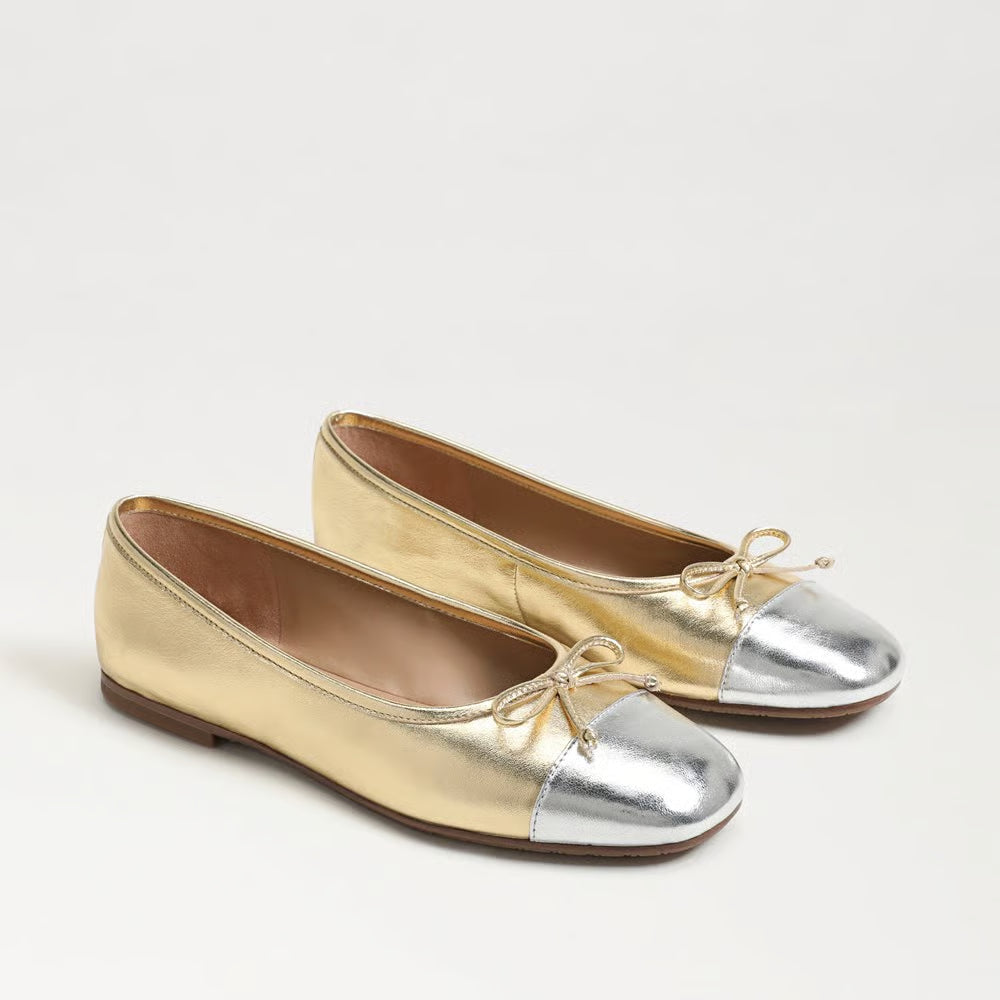 Alie Cap Toe Ballet Flat in Amber Gold/ Soft Silver Leather