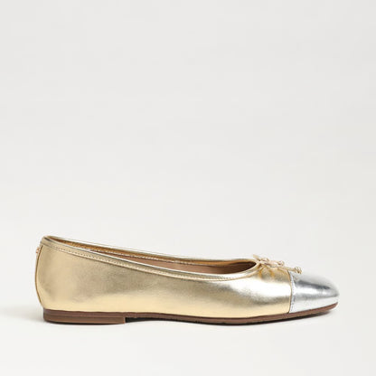 Alie Cap Toe Ballet Flat in Amber Gold/ Soft Silver Leather