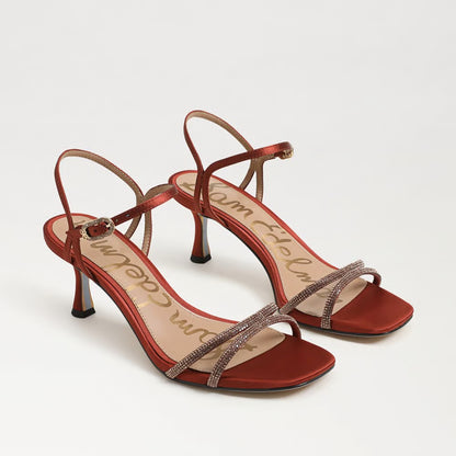 Presley Glam Kitten Heel Sandal in Ginger Copper Satin