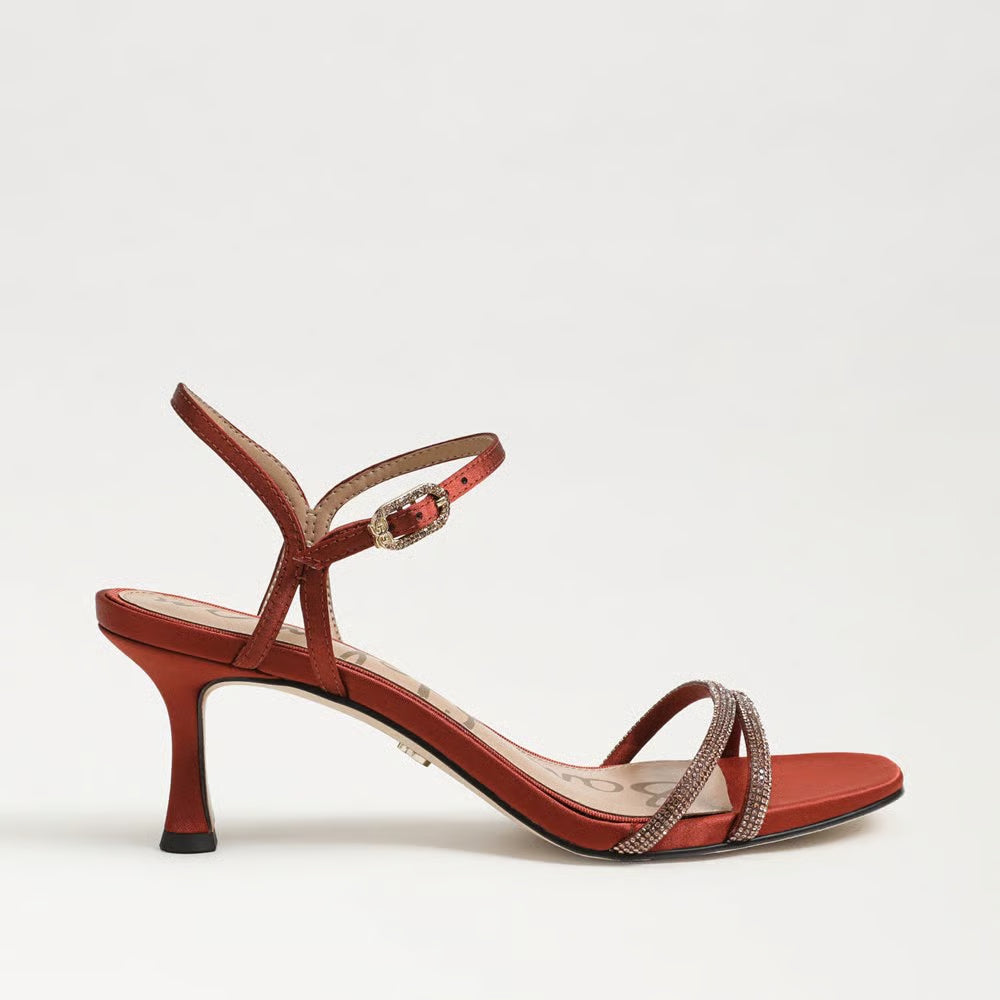 Presley Glam Kitten Heel Sandal in Ginger Copper Satin