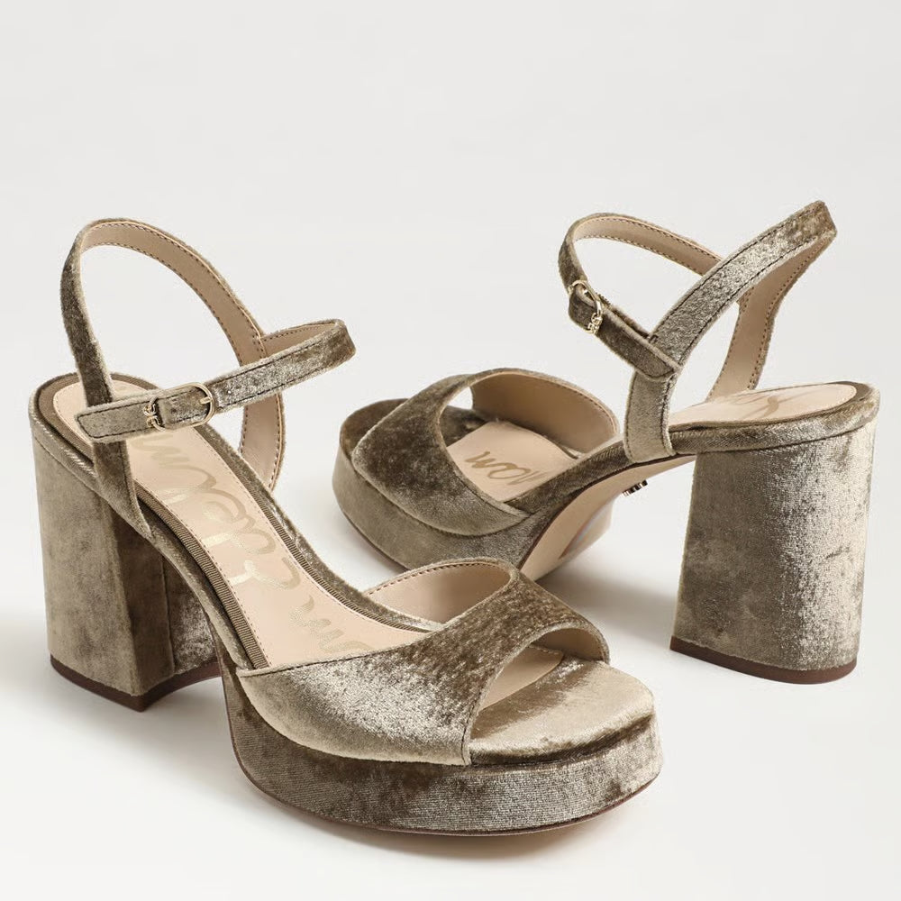 Fleur Platform Sandal in Brown Mushroom Velvet