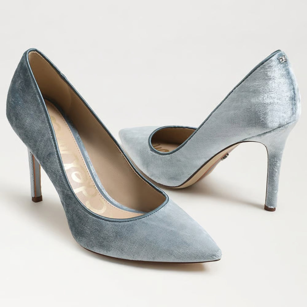 Hazel Pointed Toe Pump in Azure Blue Velvet