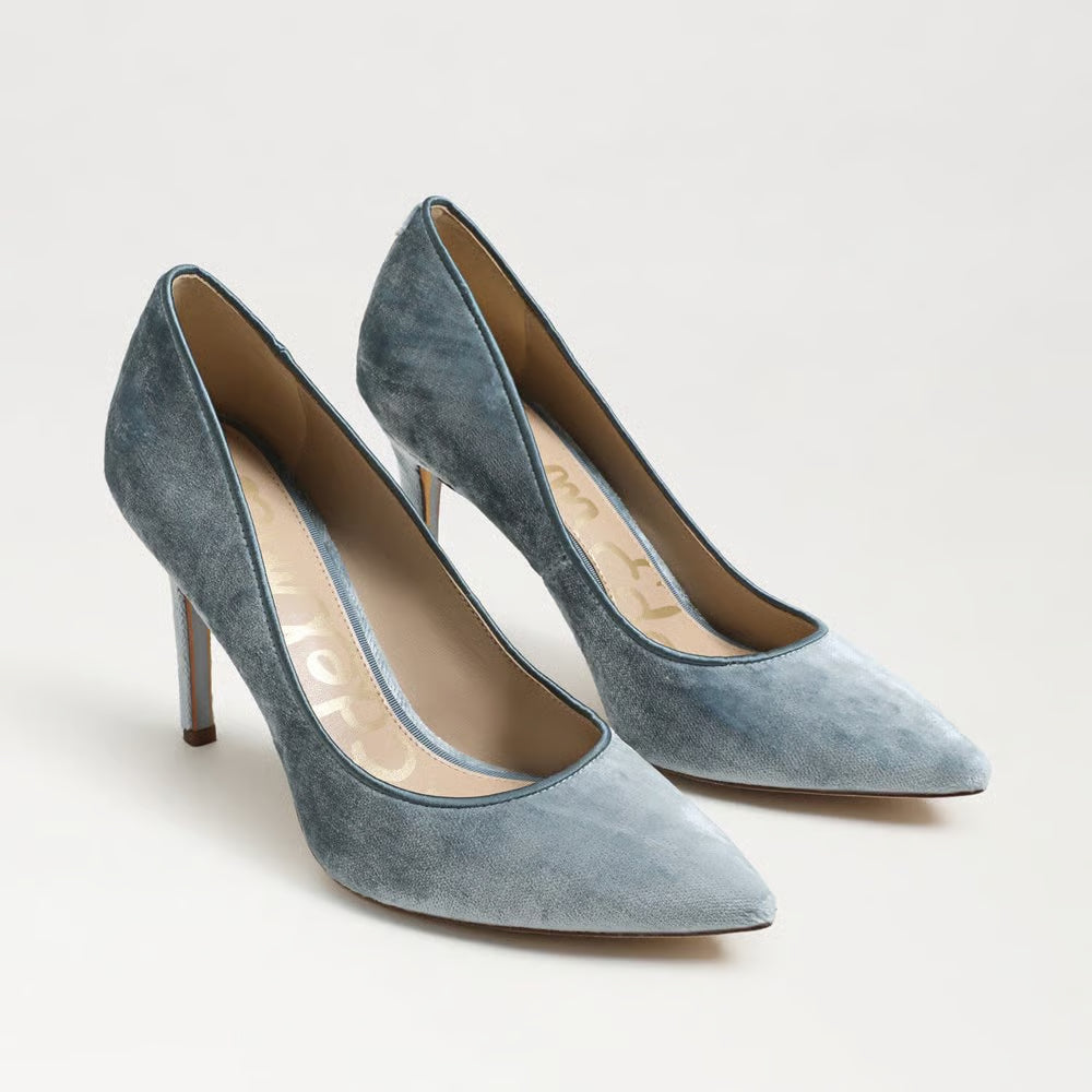 Hazel Pointed Toe Pump in Azure Blue Velvet