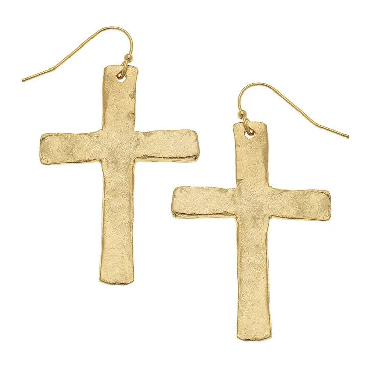 Gold Flat Cross Earrings