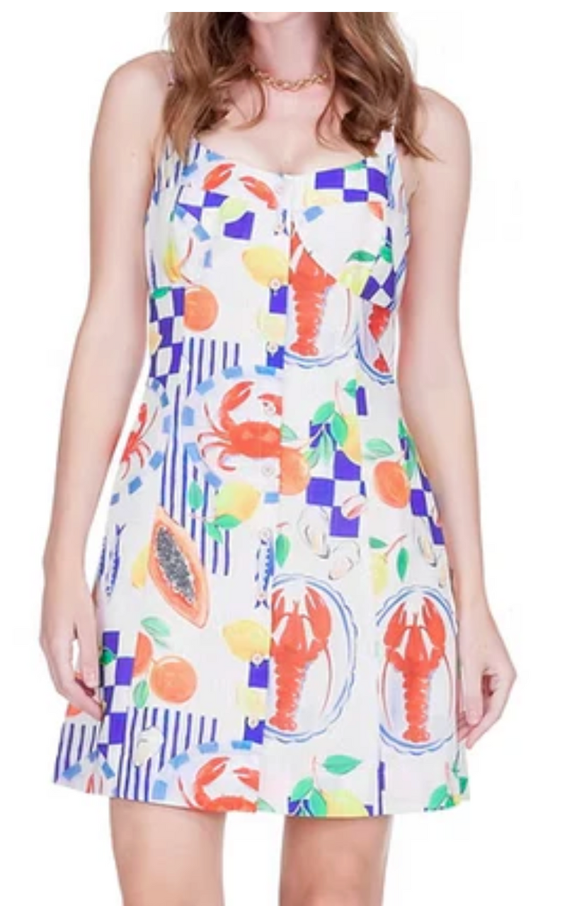 Bustier Tie Back Dress in Lobster Luau