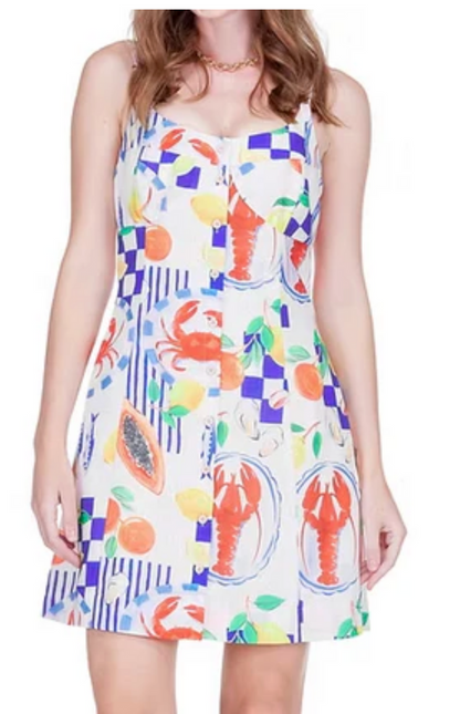 Bustier Tie Back Dress in Lobster Luau