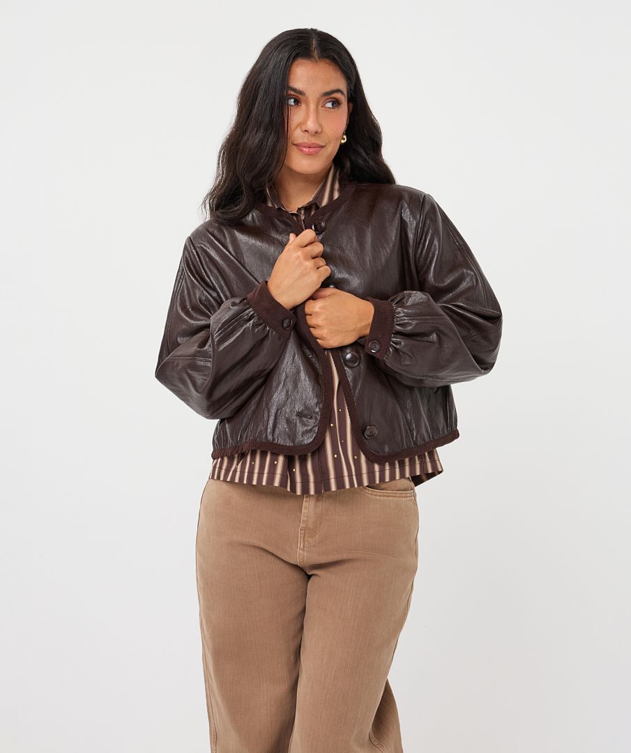 Jacket Short PU Crinkle in Cacao