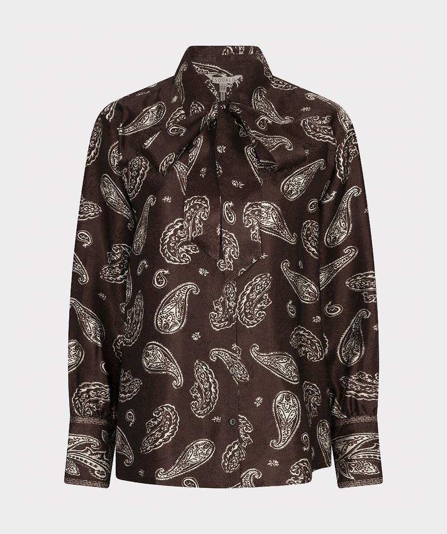 Blouse Bow Warm in Brown Paisley